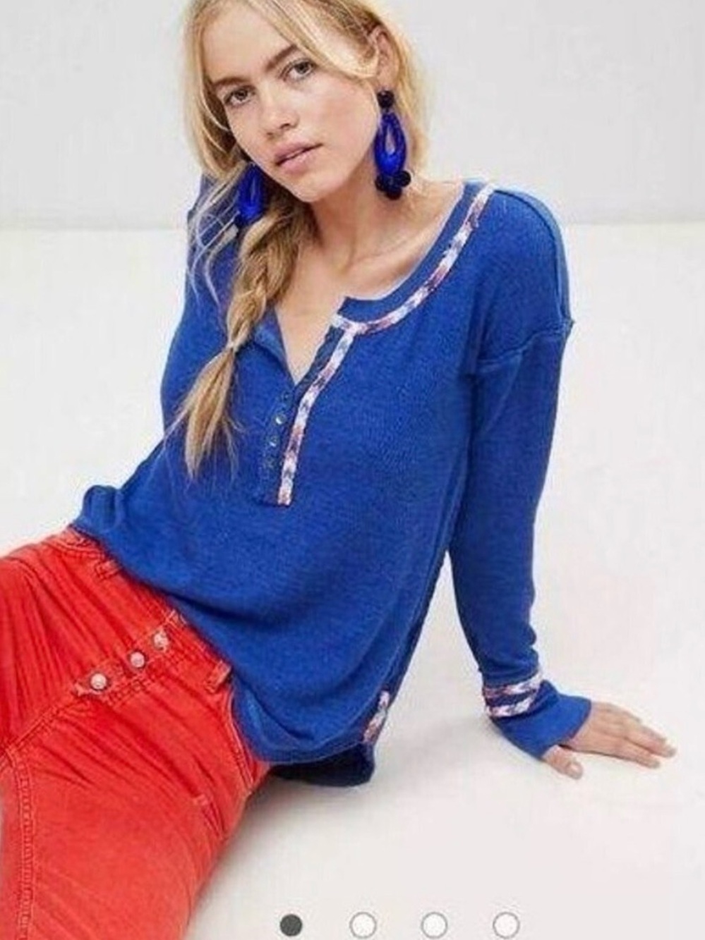 We The Free Royal Blue Long-Sleeve Henley with Contrast Trim